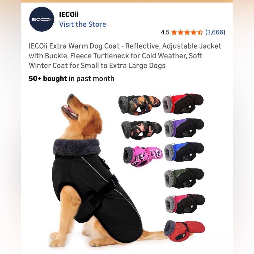 Extra Warm Reflective Dog Coat - Black